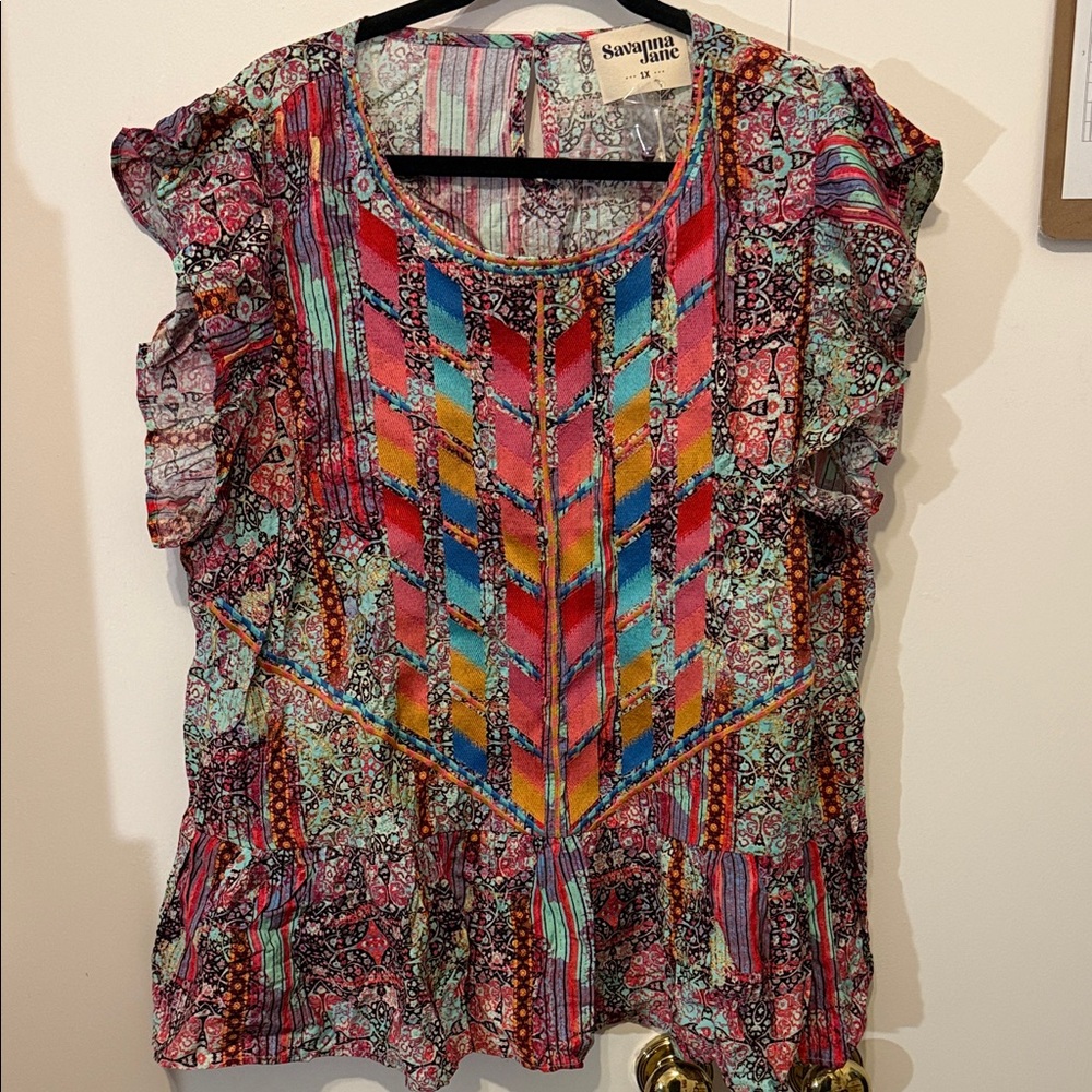 Savanna Jane Colorful Patterned Blouse